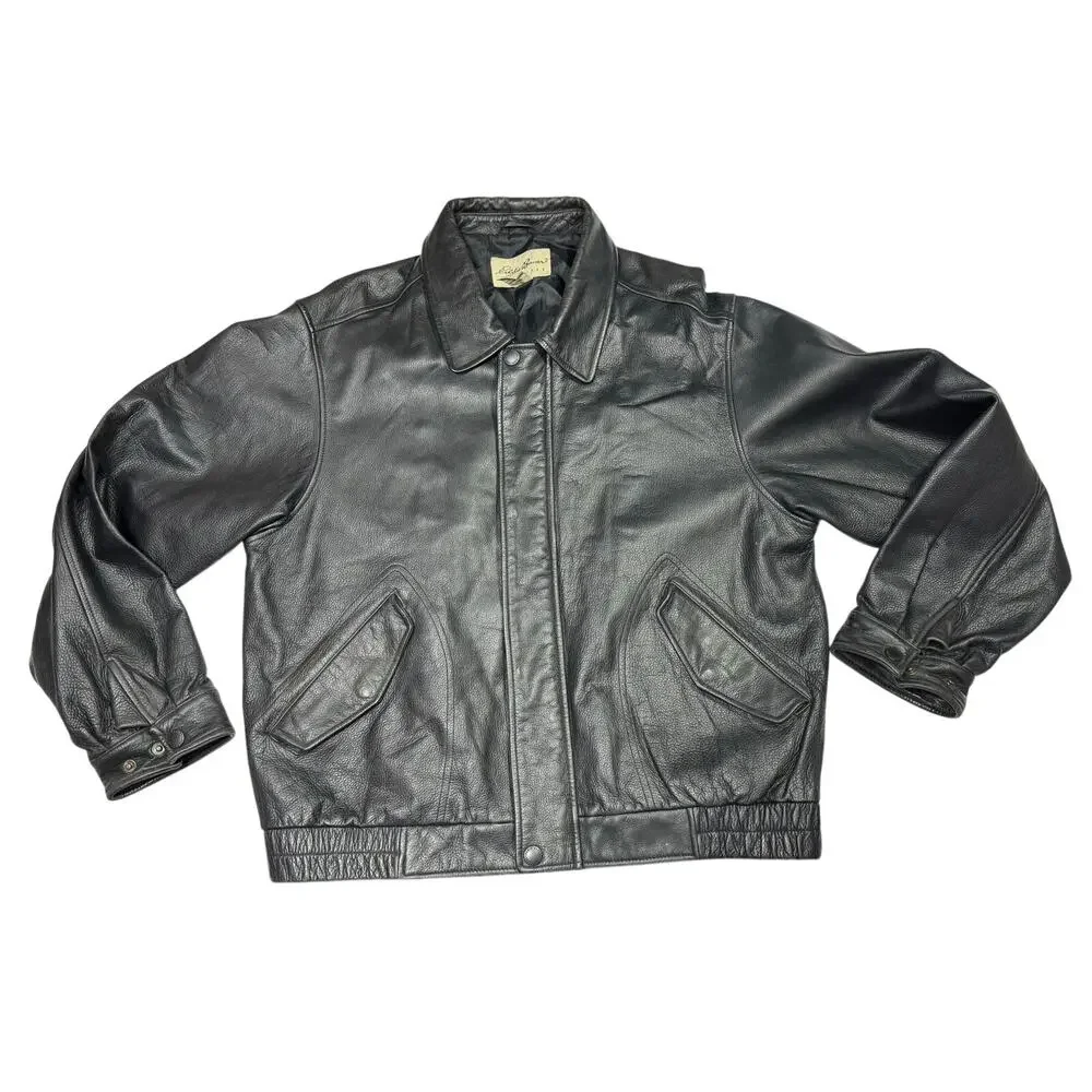 Eddie Bauer Black Leather Jacket Size Large Vintage Y2K